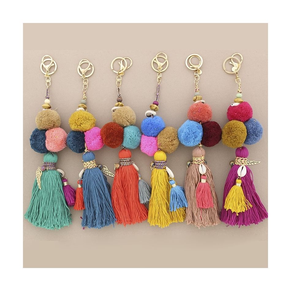ETHNIC POMPOM FRINGE KEYCHAIN