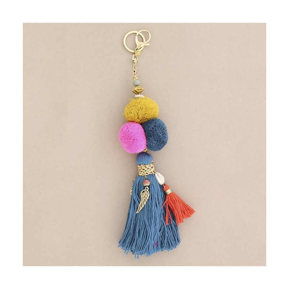 ETHNIC POMPOM FRINGE KEYCHAIN