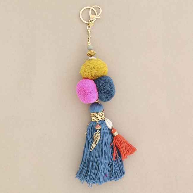 ETHNIC POMPOM FRINGE KEYCHAIN