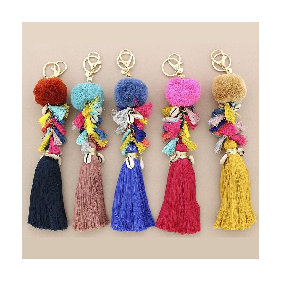 ETHNIC POMPOM FRINGE KEYCHAIN