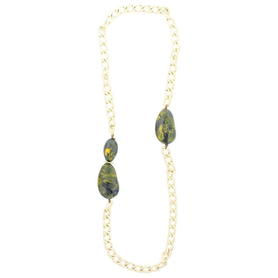 COLLAR LARGO CADENA CUENTAS RESINAS IRREGULARES