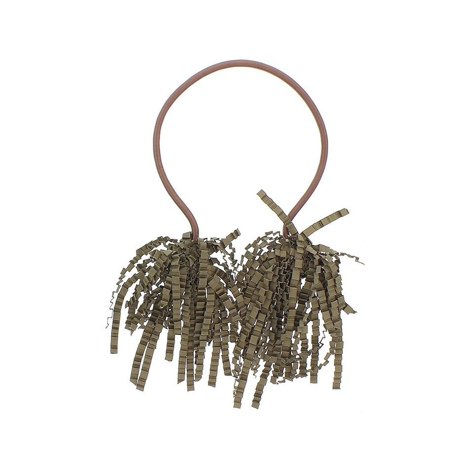 ADJUSTABLE SHORT NECKLACE WITH CURLY SATIN RIBBON PENDANTS