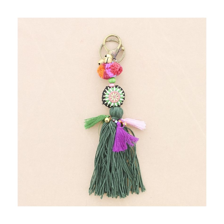 ETHNIC POMPOM FRINGE KEYCHAIN