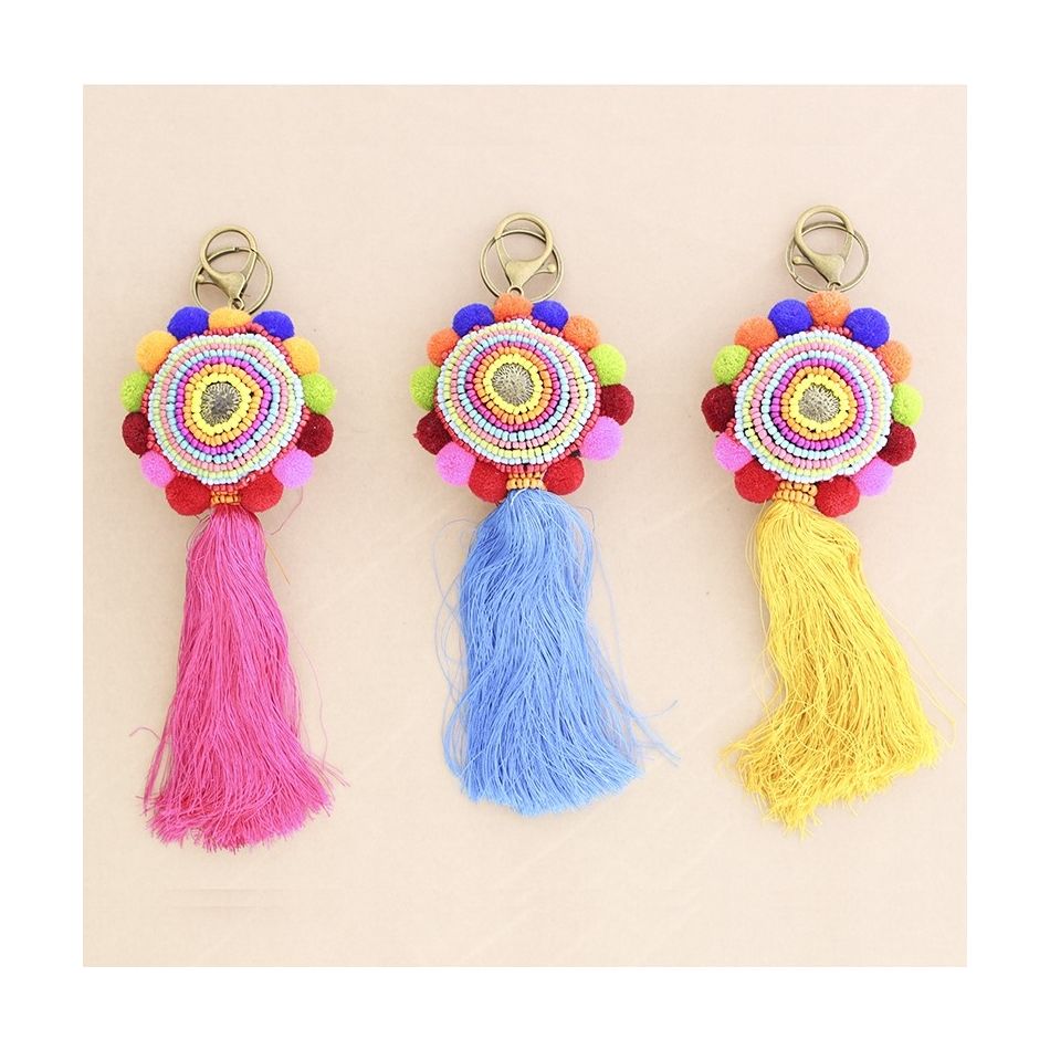 ETHNIC POMPOM FRINGE KEYCHAIN