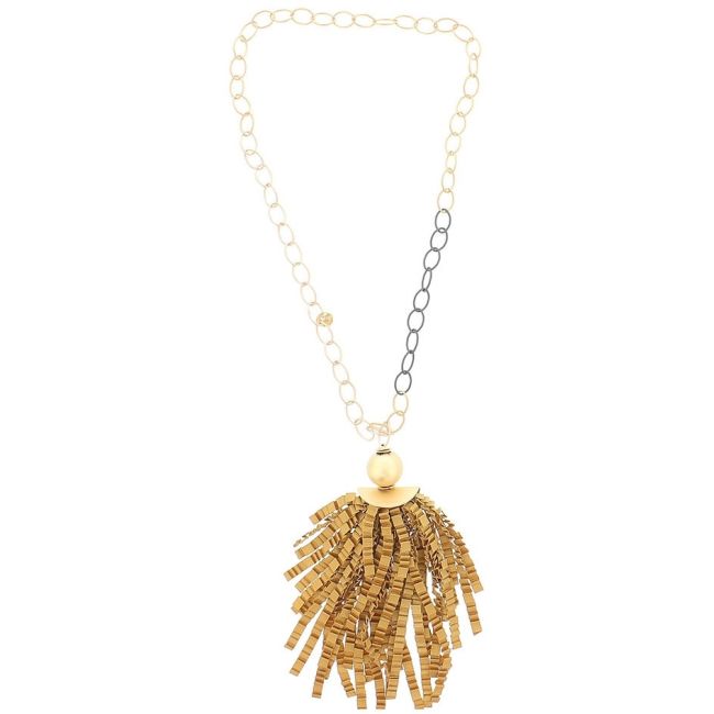 CURLY SATIN RIBBON PENDANT LONG NECKLACE