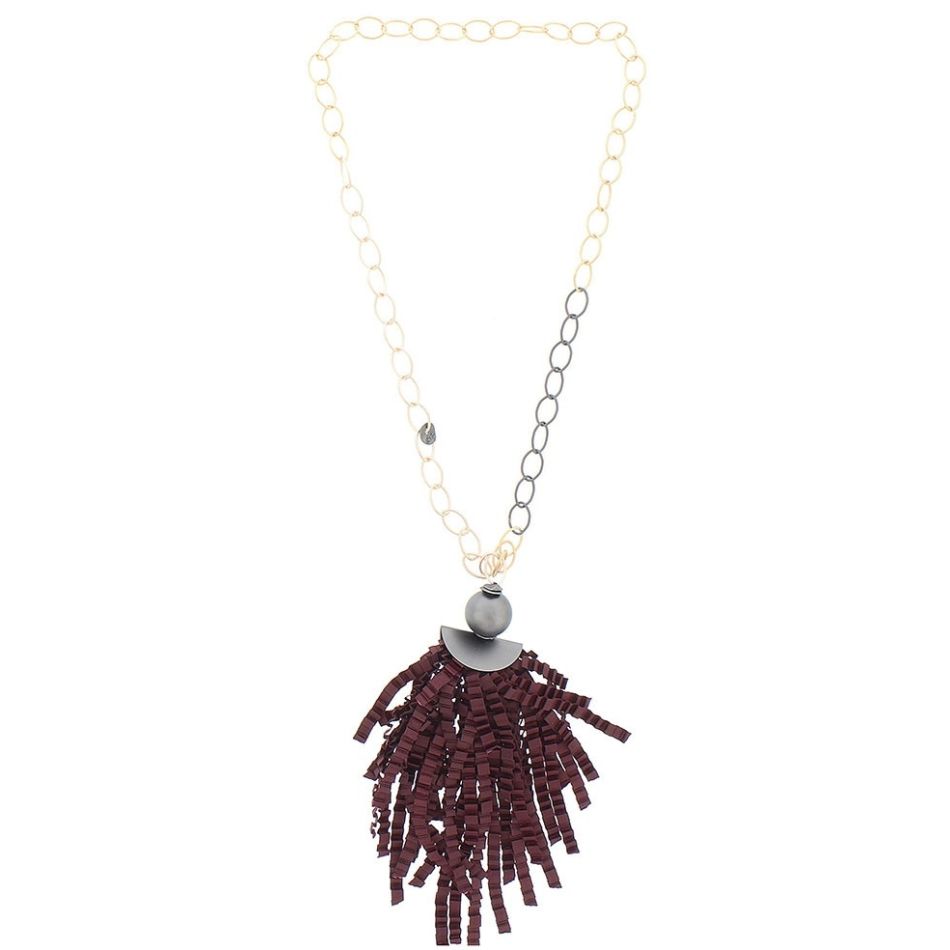 CURLY SATIN RIBBON PENDANT LONG NECKLACE