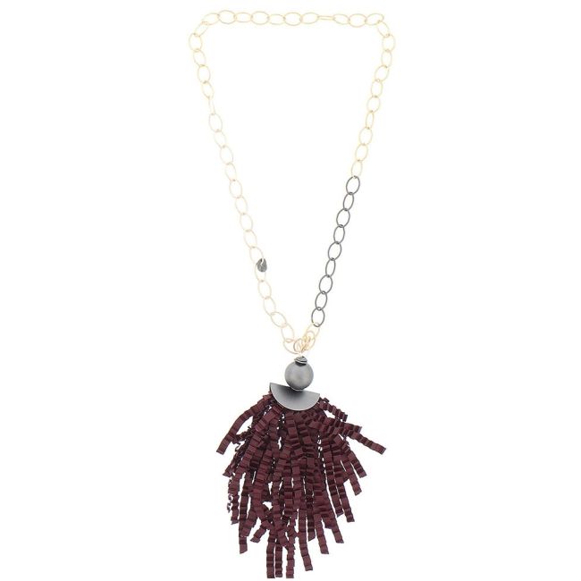 CURLY SATIN RIBBON PENDANT LONG NECKLACE