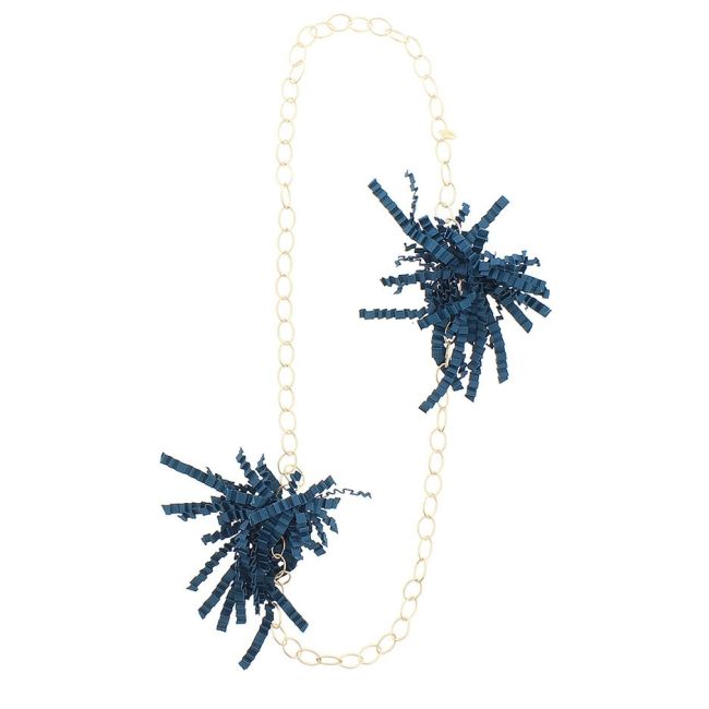 COLLAR LARGO DOBLE POMPÓN CINTA RASO RIZADO