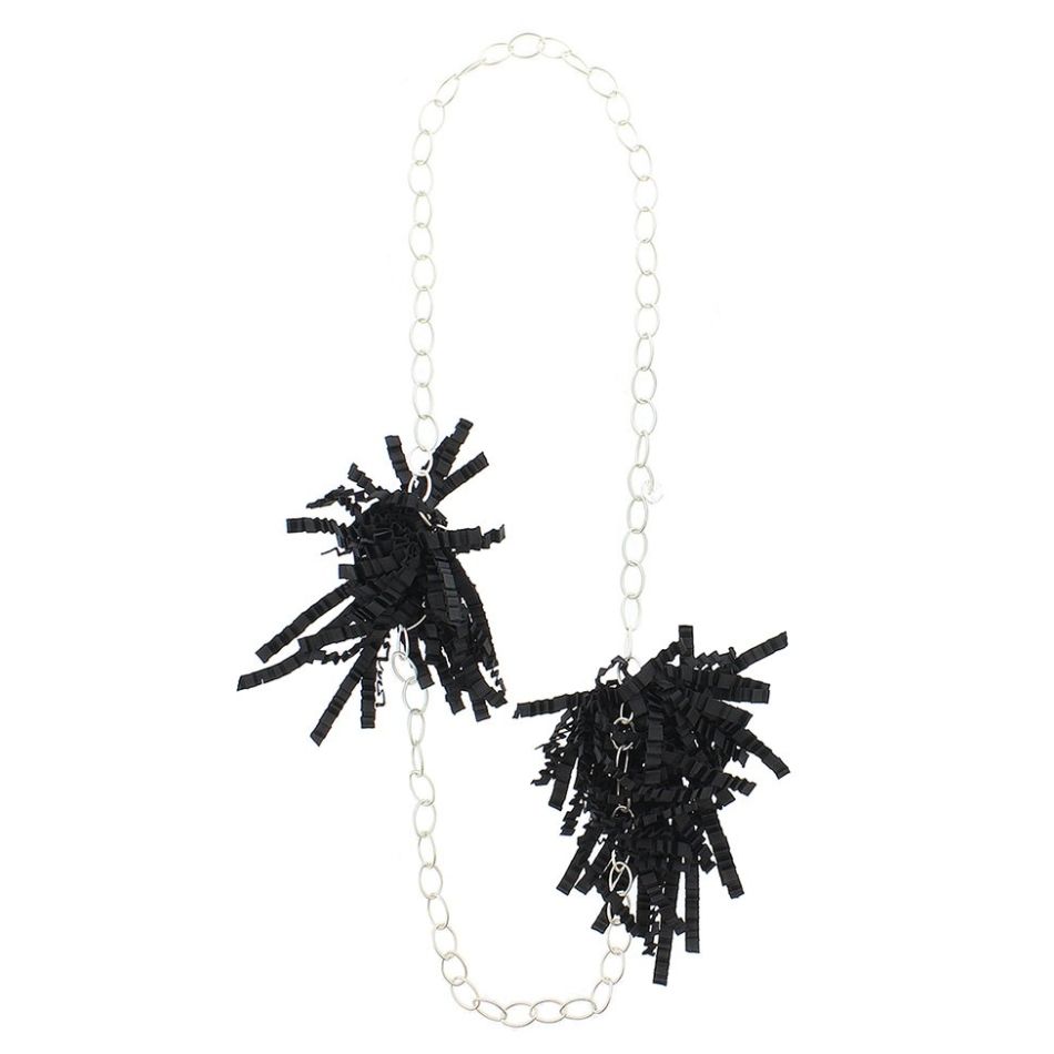 COLLAR LARGO DOBLE POMPÓN CINTA RASO RIZADO