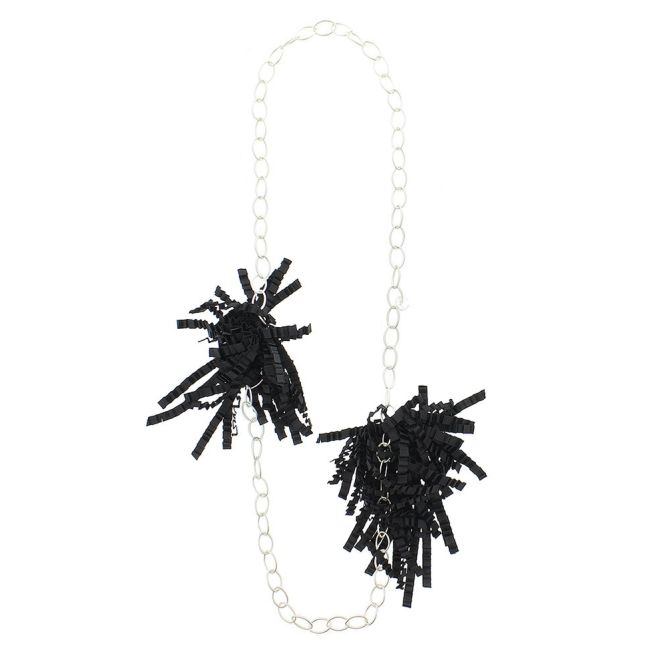 COLLAR LARGO DOBLE POMPÓN CINTA RASO RIZADO