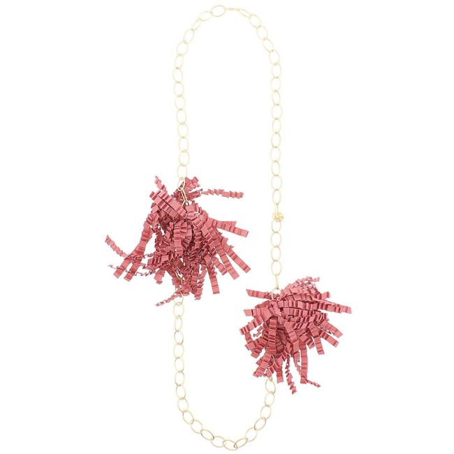 COLLAR LARGO DOBLE POMPÓN CINTA RASO RIZADO