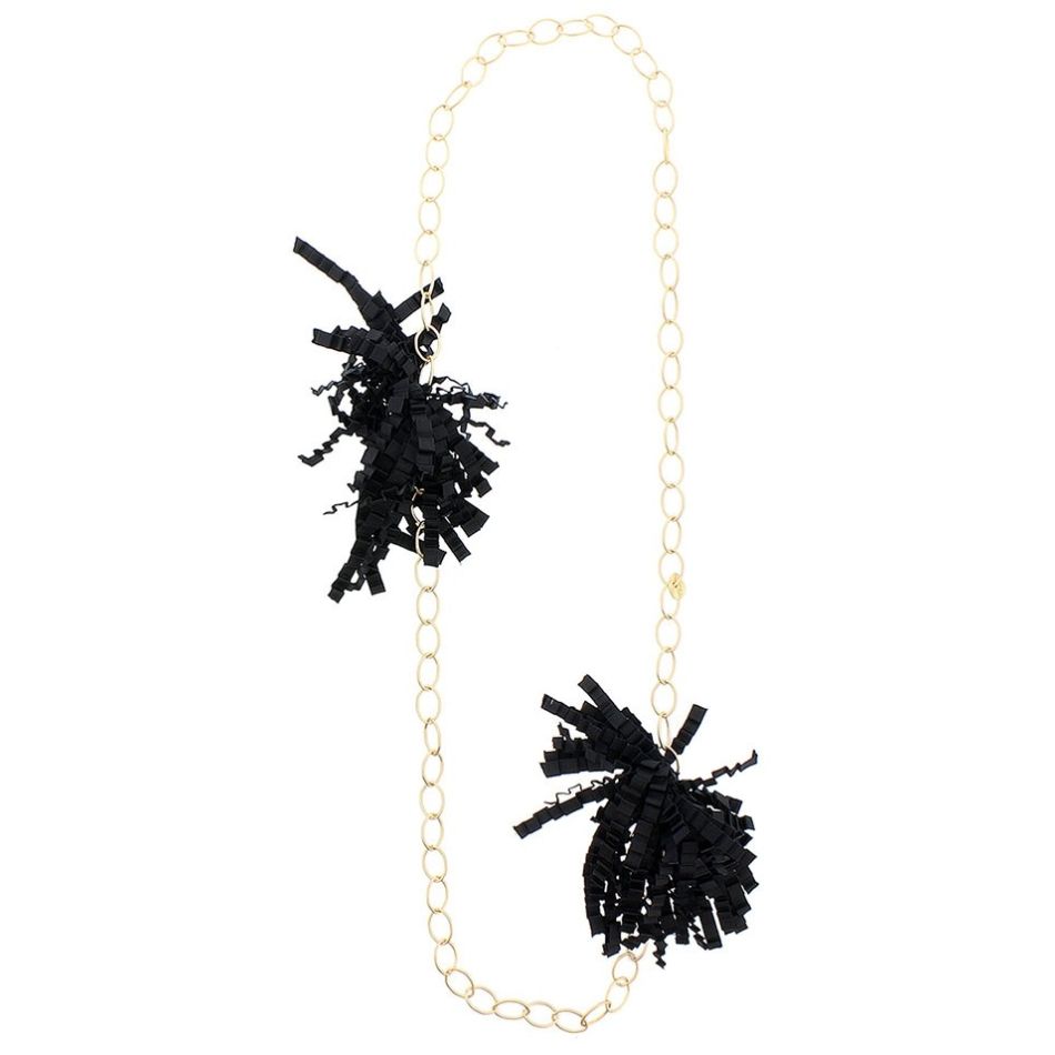 COLLAR LARGO DOBLE POMPÓN CINTA RASO RIZADO