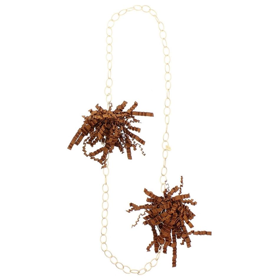 COLLAR LARGO DOBLE POMPÓN CINTA RASO RIZADO