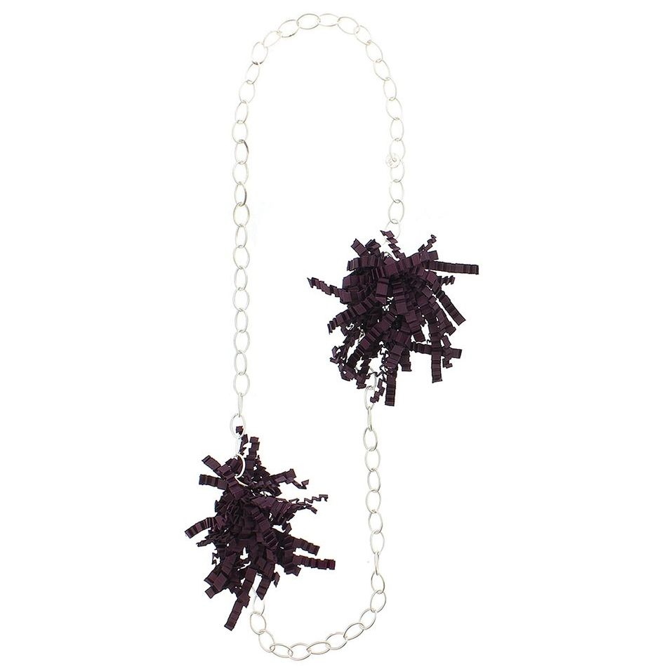 COLLAR LARGO DOBLE POMPÓN CINTA RASO RIZADO
