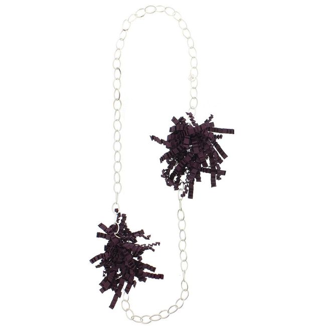 COLLAR LARGO DOBLE POMPÓN CINTA RASO RIZADO
