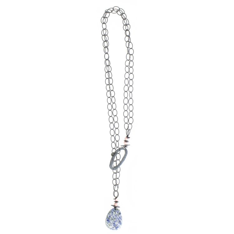 LONG STONE PENDANT LINK NECKLACE