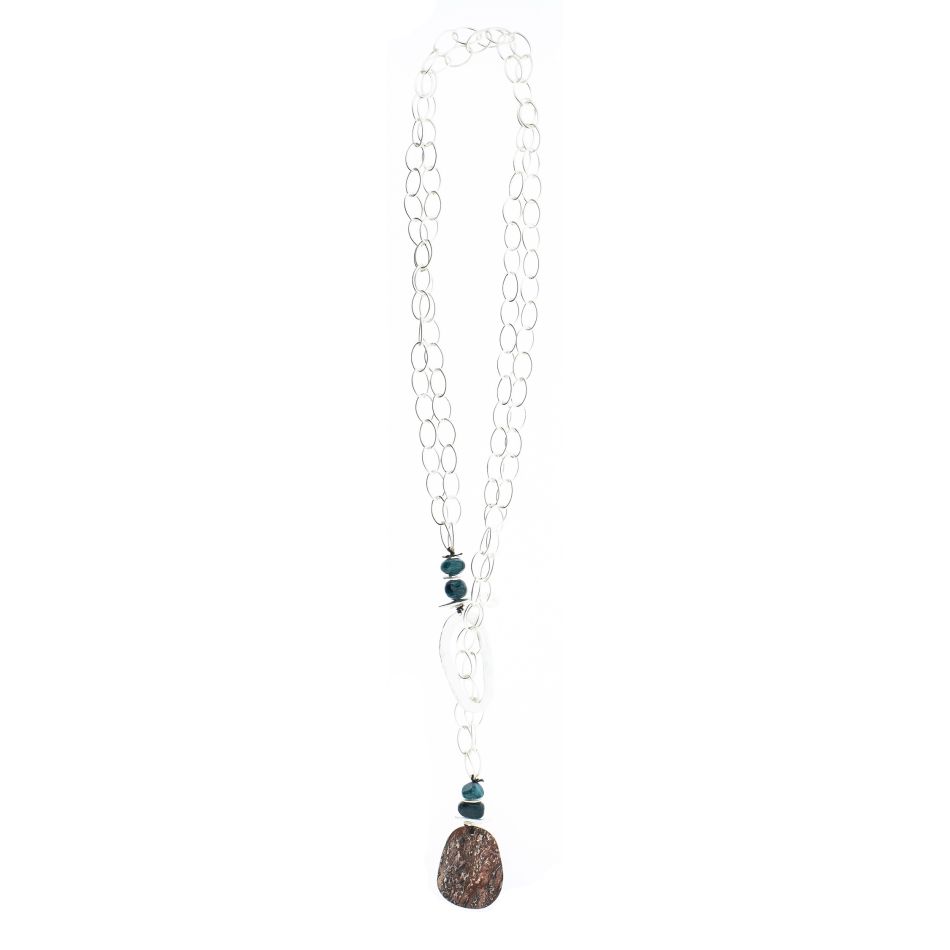LONG STONE PENDANT LINK NECKLACE