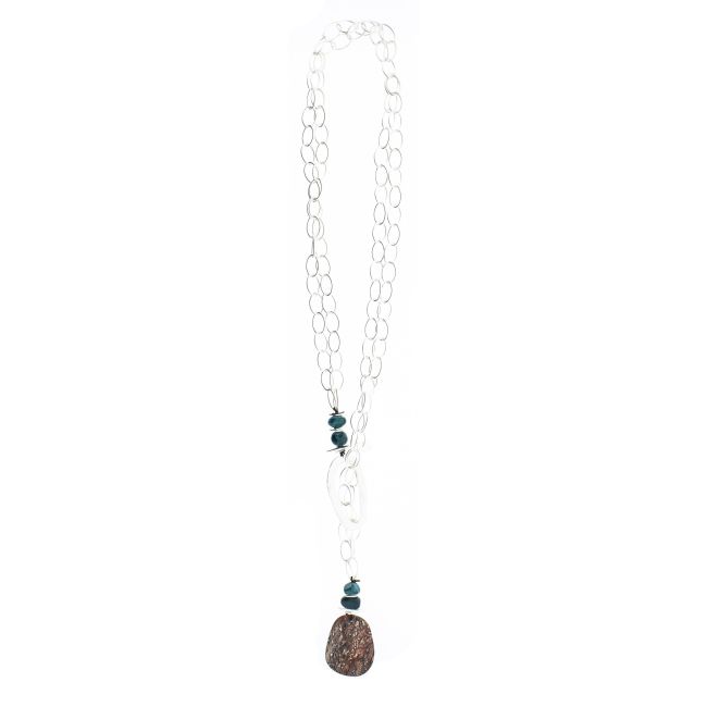 LONG STONE PENDANT LINK NECKLACE