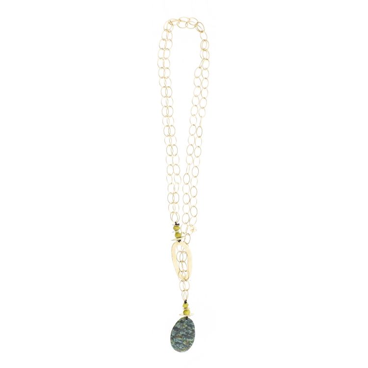 LONG STONE PENDANT LINK NECKLACE 2