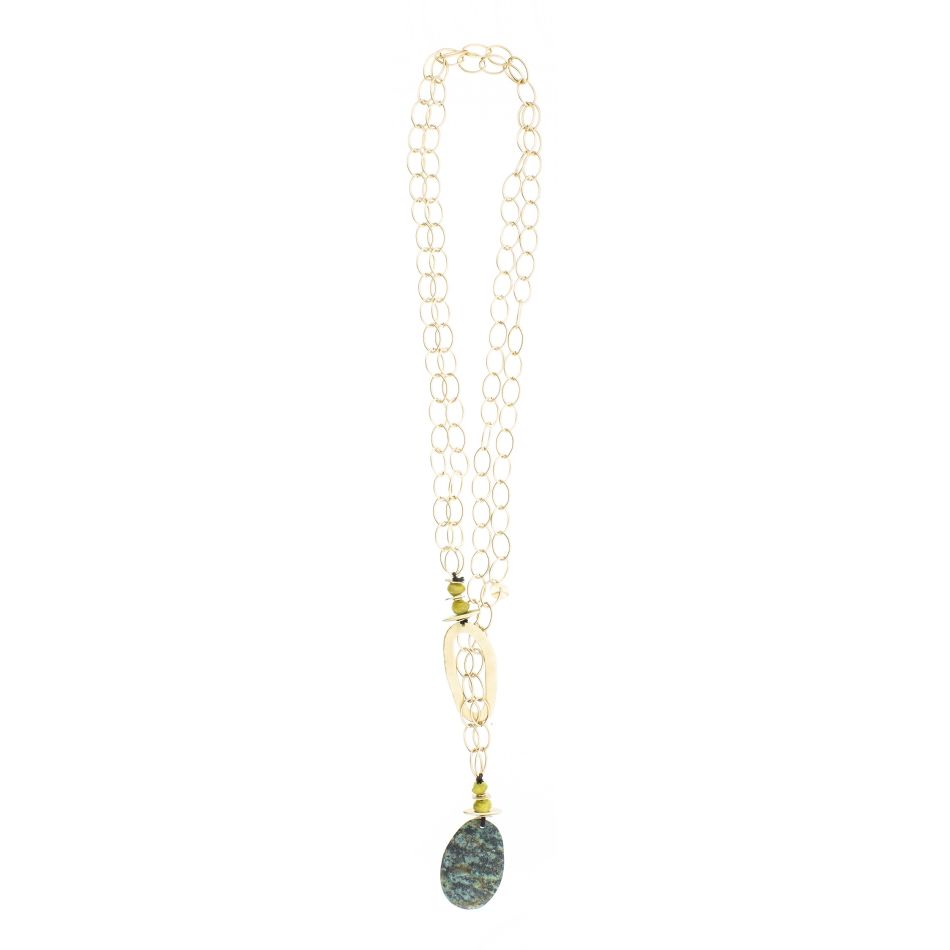 COLLAR LARGO ESLABONES COLGANTE PIEDRA