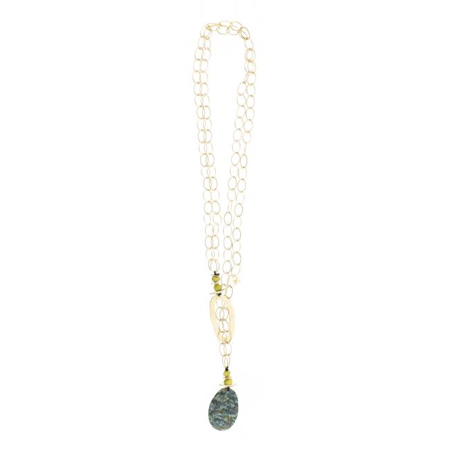 LONG STONE PENDANT LINK NECKLACE