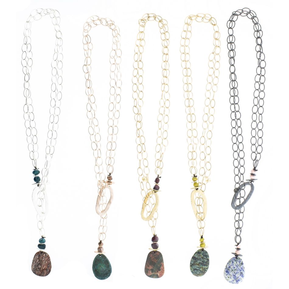 LONG STONE PENDANT LINK NECKLACE