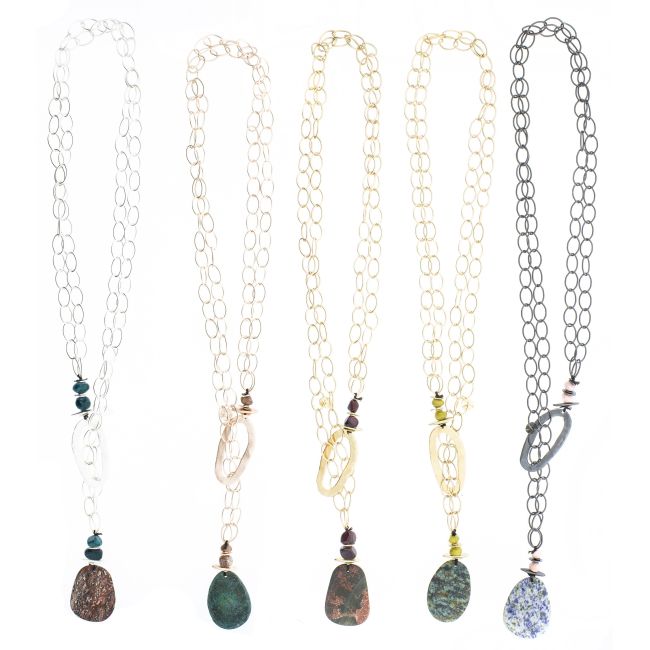 COLLAR LARGO ESLABONES COLGANTE PIEDRA