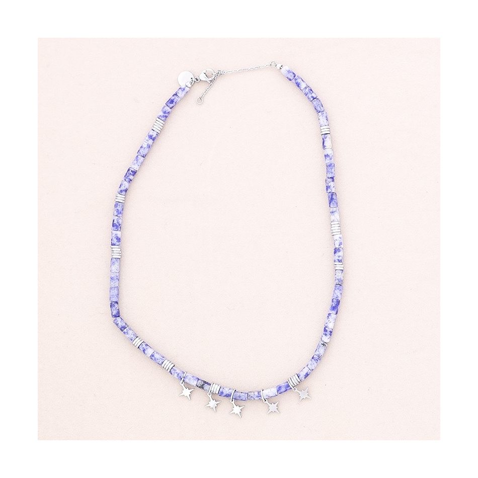 STONE SHORT NECKLACE PENDANTS FIVE STARS STEEL
