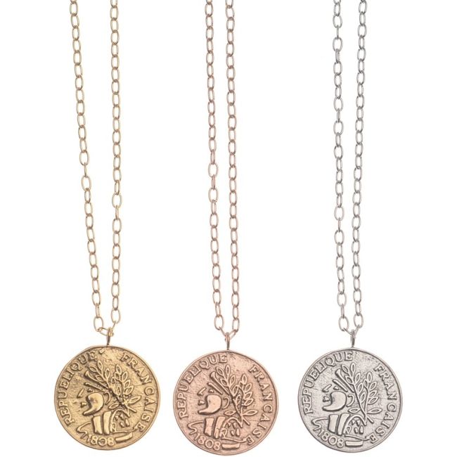 STEEL NECKLACE WITH COIN PENDANT