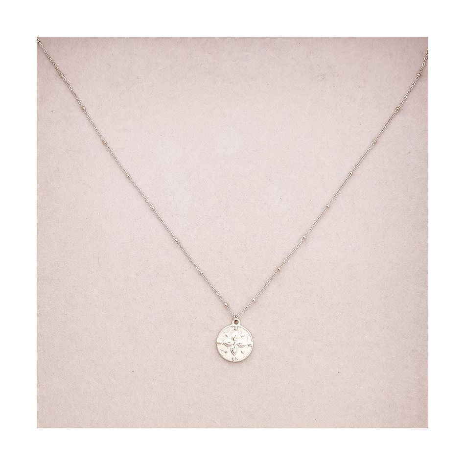 STEEL SHORT NECKLACE WITH COIN PENDANT