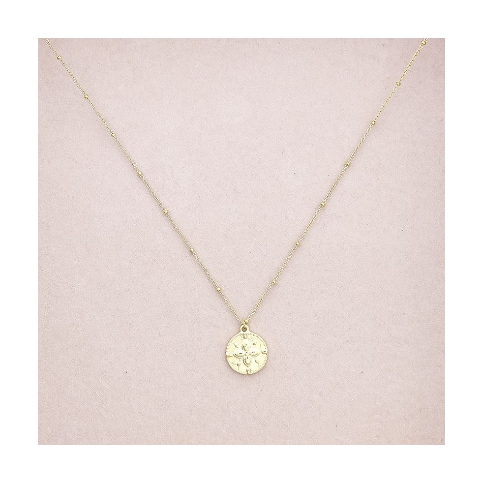 STEEL SHORT NECKLACE WITH COIN PENDANT