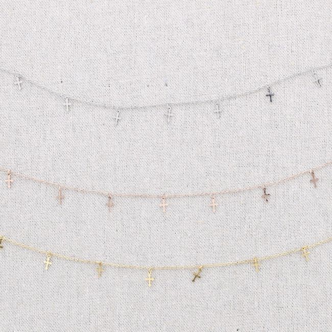 STEEL SHORT NECKLACE PENDANT SEVEN CROSSES
