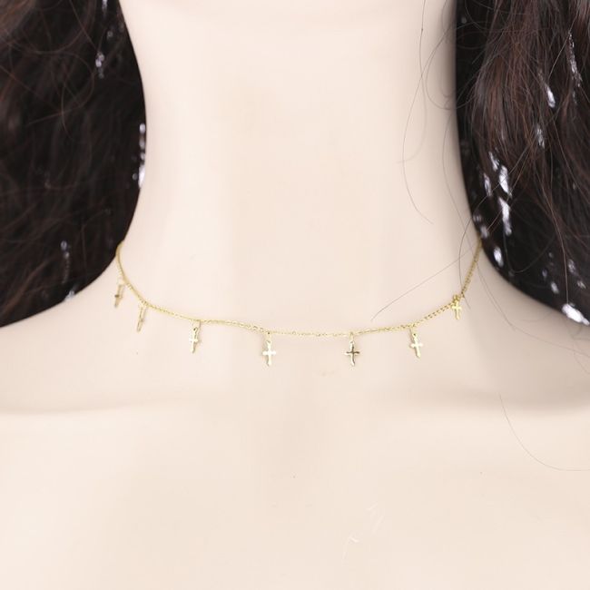 STEEL SHORT NECKLACE PENDANT SEVEN CROSSES