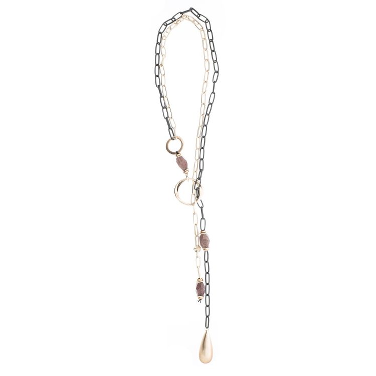 LONG NECKLACE LINKS STONES METAL DROP PENDANT