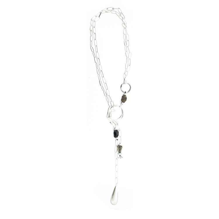 LONG NECKLACE LINKS STONES METAL DROP PENDANT 2