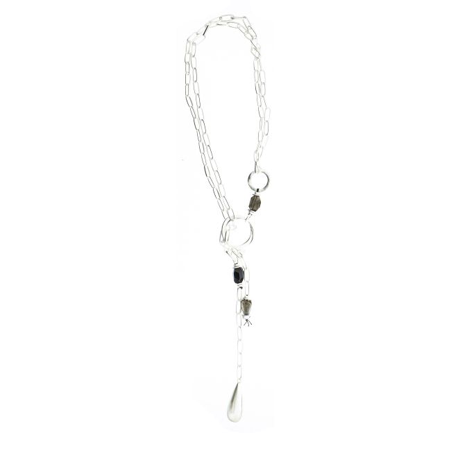 COLLAR LARGO ESLABONES PIEDRAS COLGANTE GOTA METAL