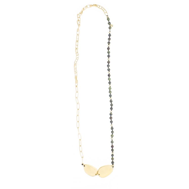 COLLAR LARGO CADENA PIEDRAS CUENTAS IRREGULAR METAL