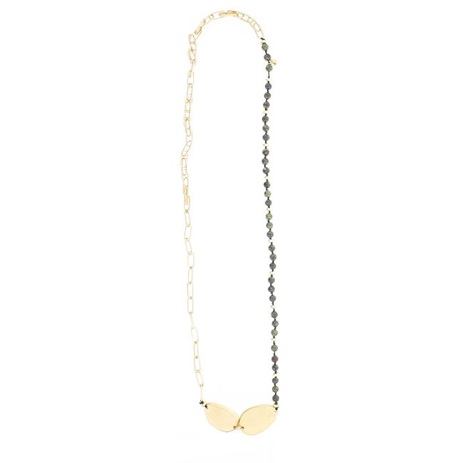 COLLAR LARGO CADENA PIEDRAS CUENTAS IRREGULAR METAL