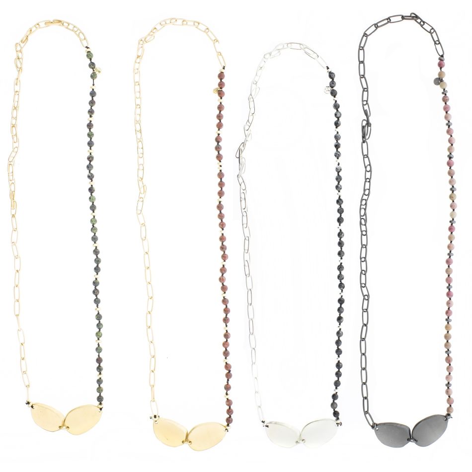 COLLAR LARGO CADENA PIEDRAS CUENTAS IRREGULAR METAL