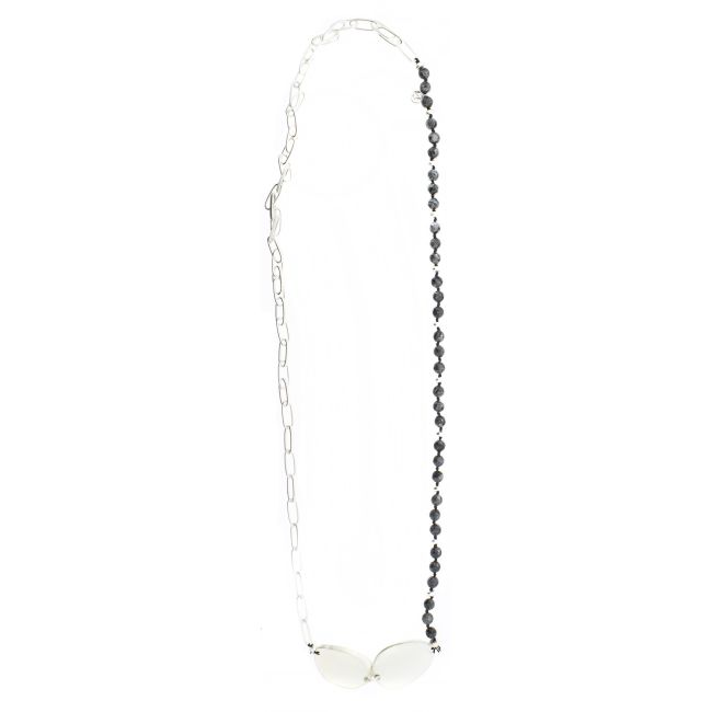 LONG CHAIN NECKLACE STONES IRREGULAR METAL BEADS