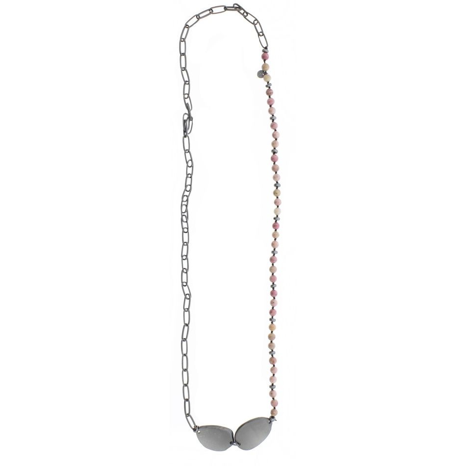COLLAR LARGO CADENA PIEDRAS CUENTAS IRREGULAR METAL