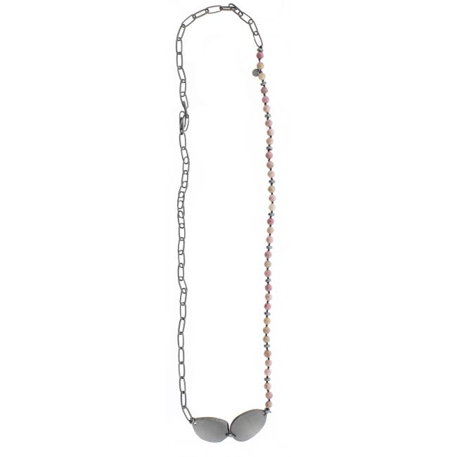 COLLAR LARGO CADENA PIEDRAS CUENTAS IRREGULAR METAL