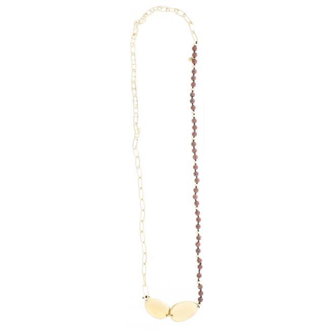 COLLAR LARGO CADENA PIEDRAS CUENTAS IRREGULAR METAL