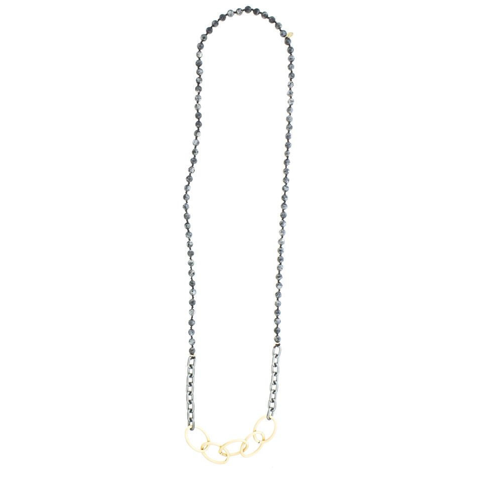 LONG NECKLACE STONES WITH METAL LINKS