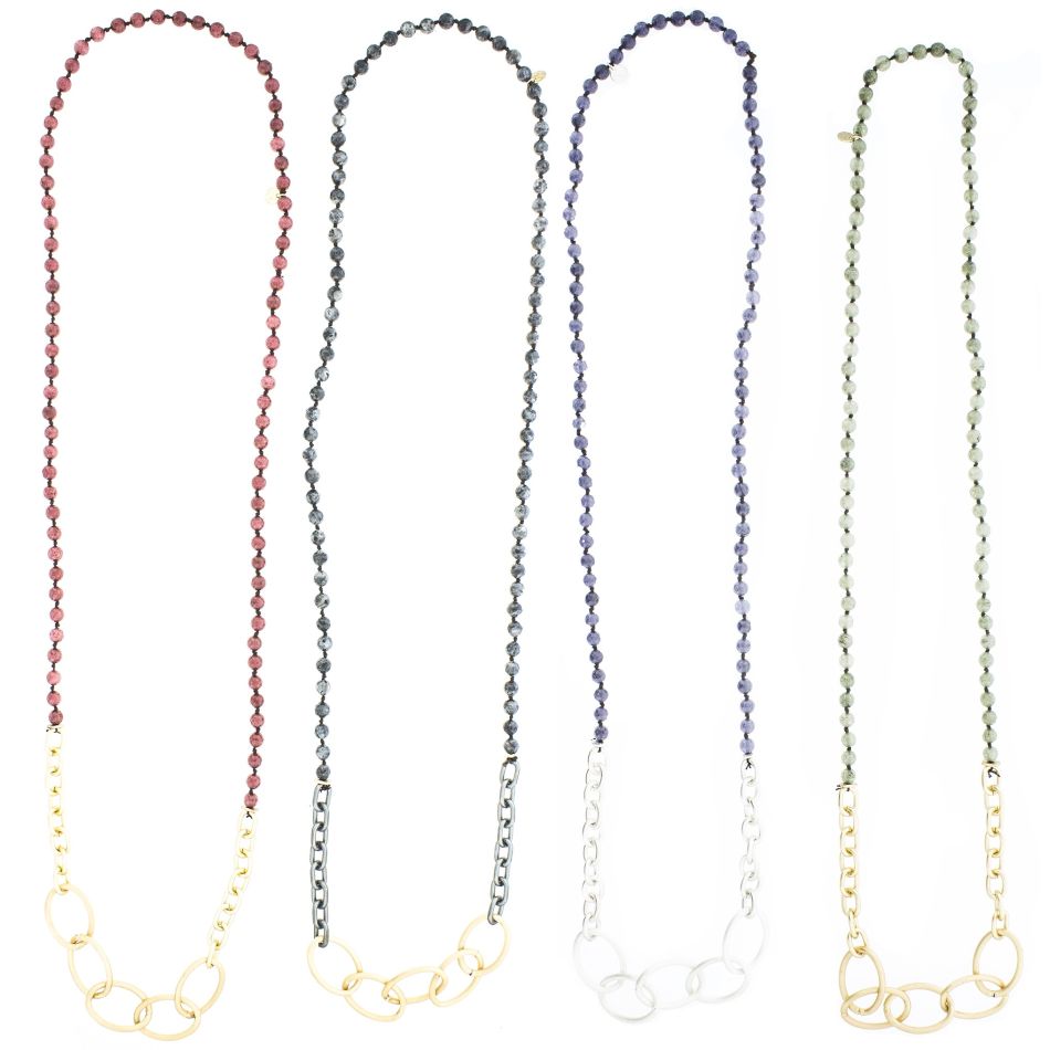 LONG NECKLACE STONES WITH METAL LINKS