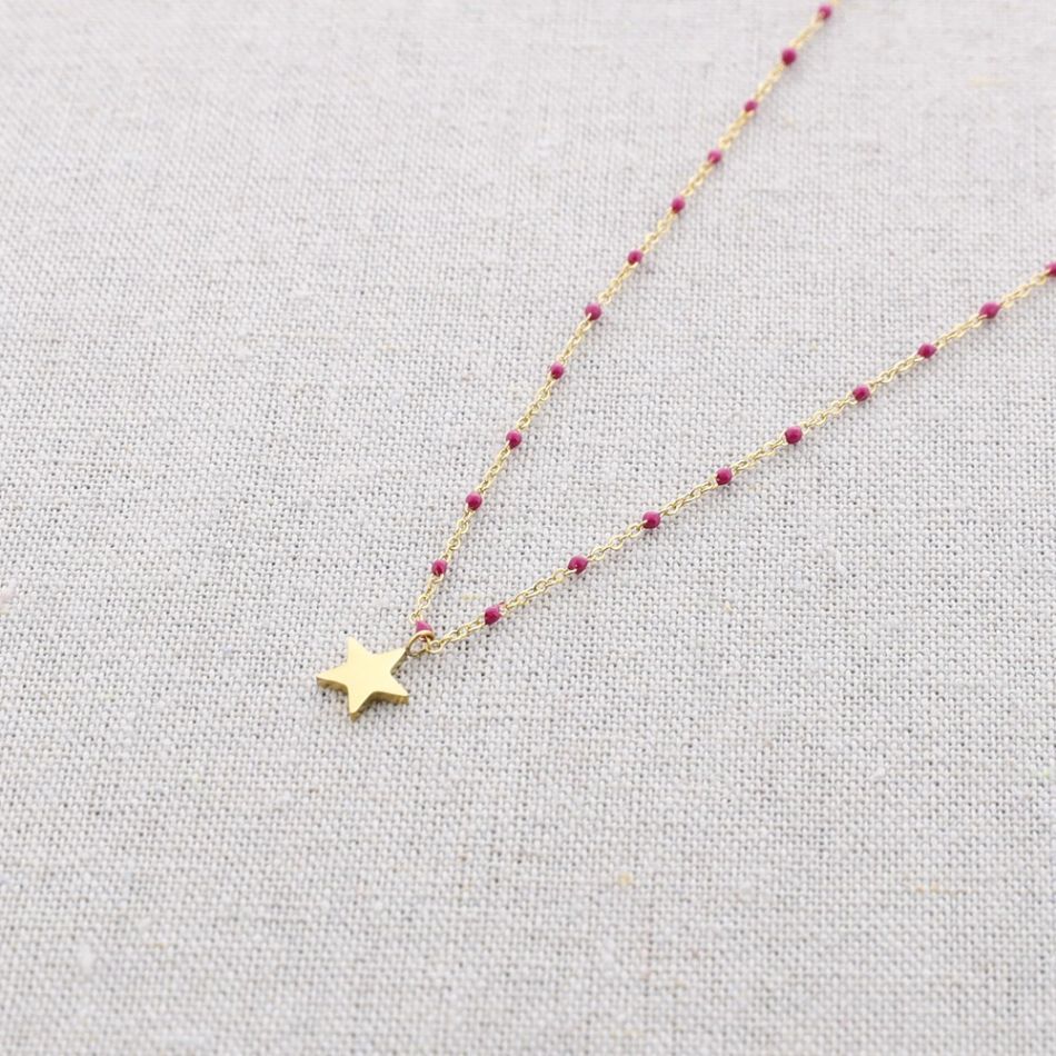 ENAMEL STEEL STAR PENDANT SHORT NECKLACE
