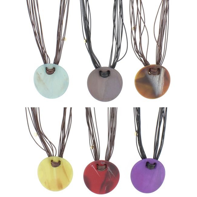 LONG RESIN MEDALLION PENDANT NECKLACE