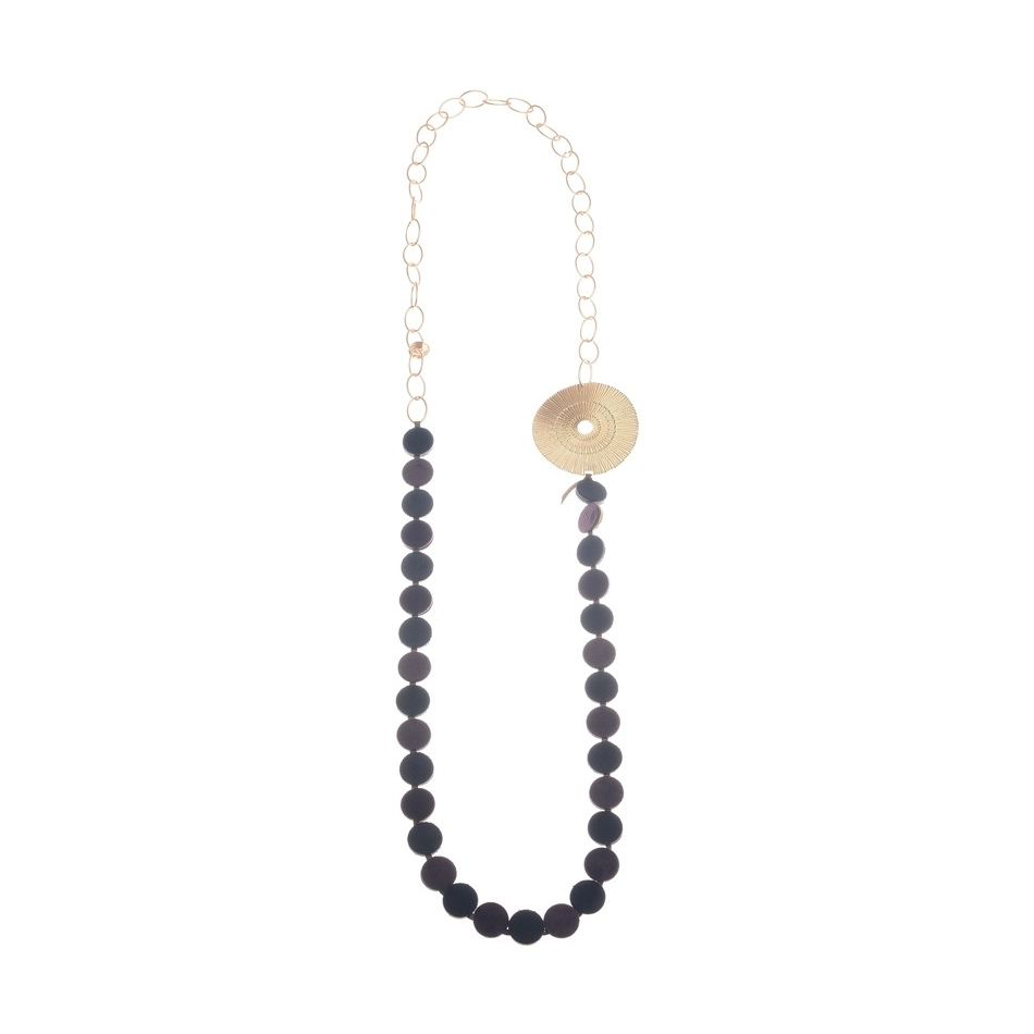 COLLAR LARGO CADENA MEDALLAS METAL CUERO