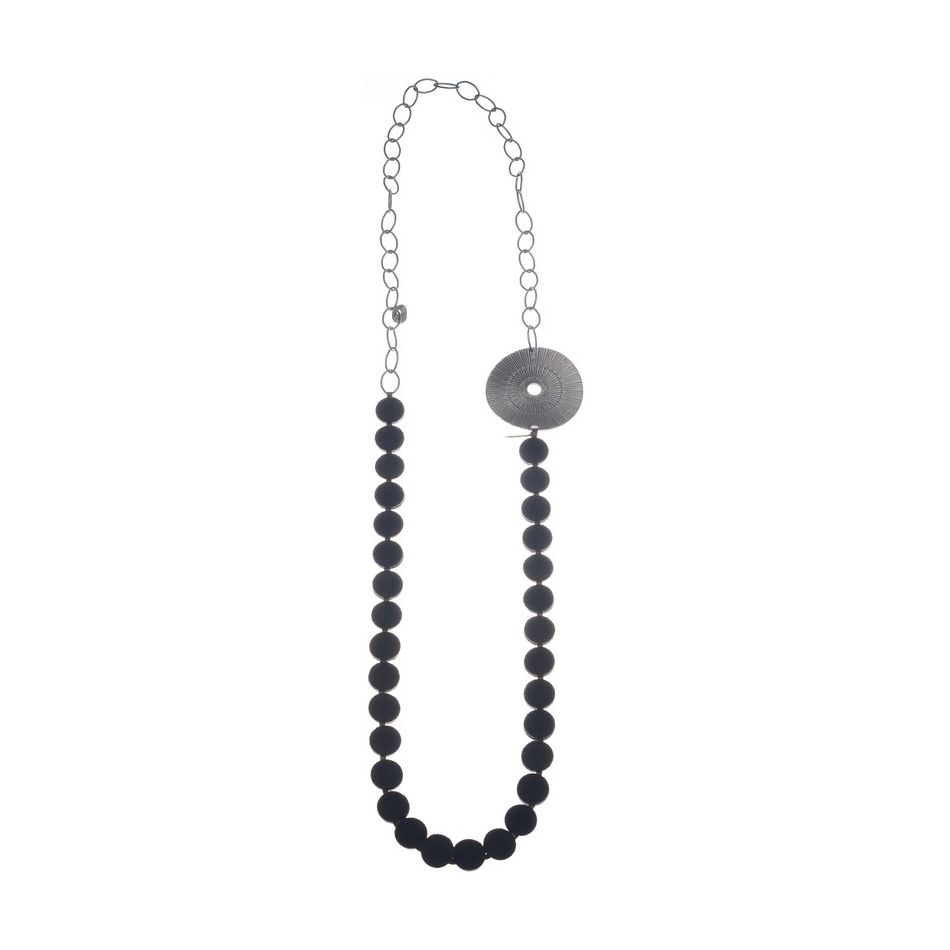 METAL LEATHER MEDALS CHAIN LONG NECKLACE