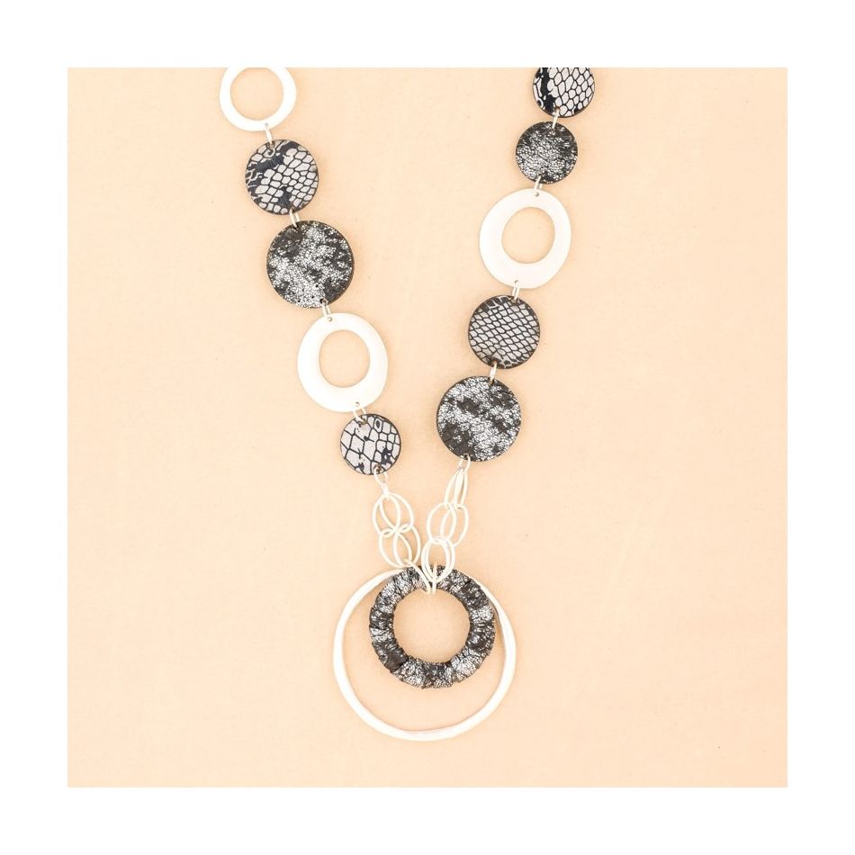 COLLAR LARGO ANILLA METAL CUERO ANTE